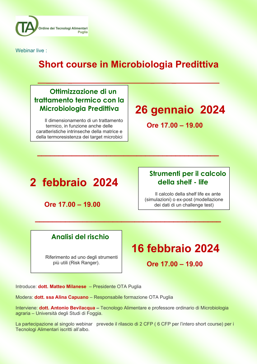 Locandina Corso Breve Microbiologia Predittiva 1