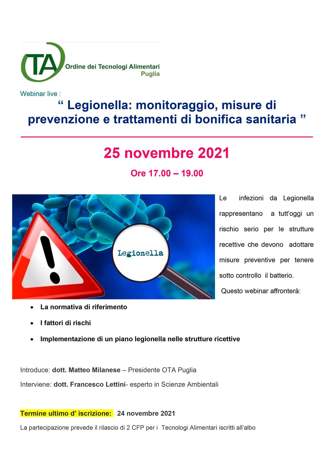 Legionella: monitoraggio, misure di prevenzione e trattamenti di bonifica sanitaria